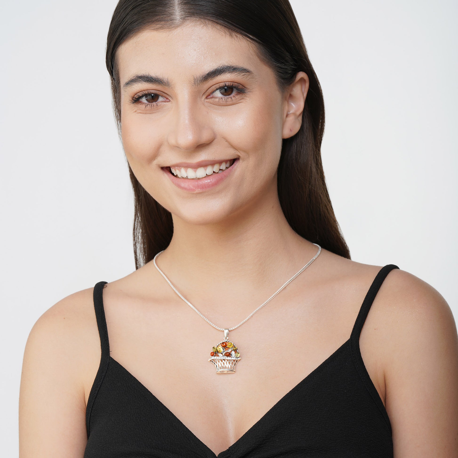 Flower Basket Pendant in Sterling Silver