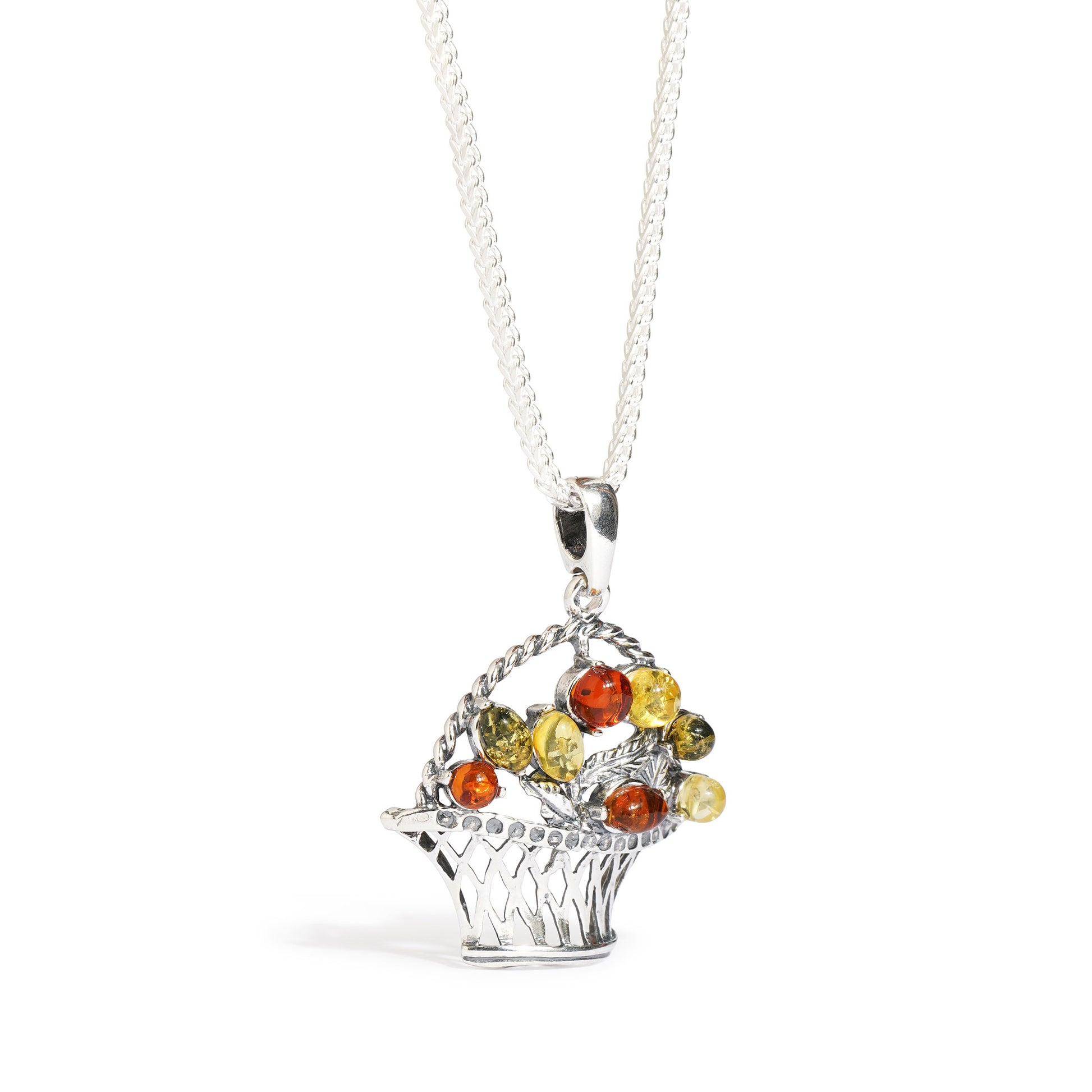 Flower Basket Pendant in Sterling Silver