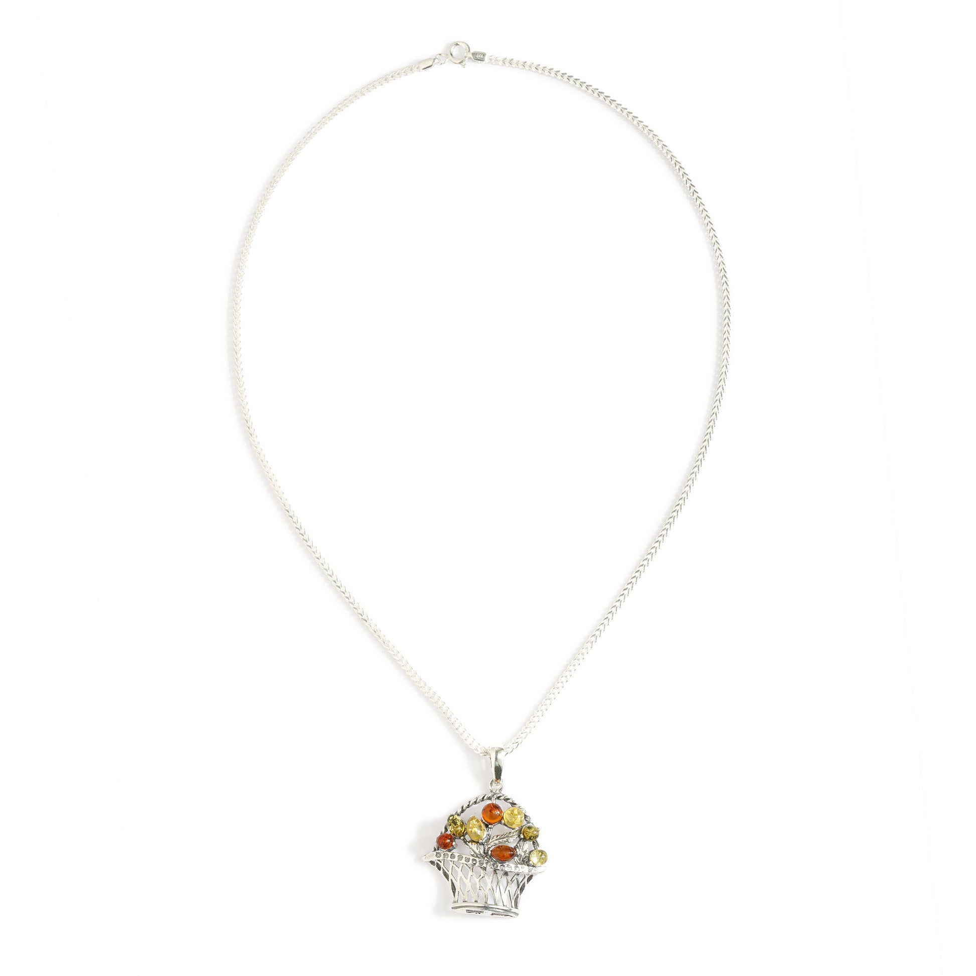 Flower Basket Pendant in Sterling Silver