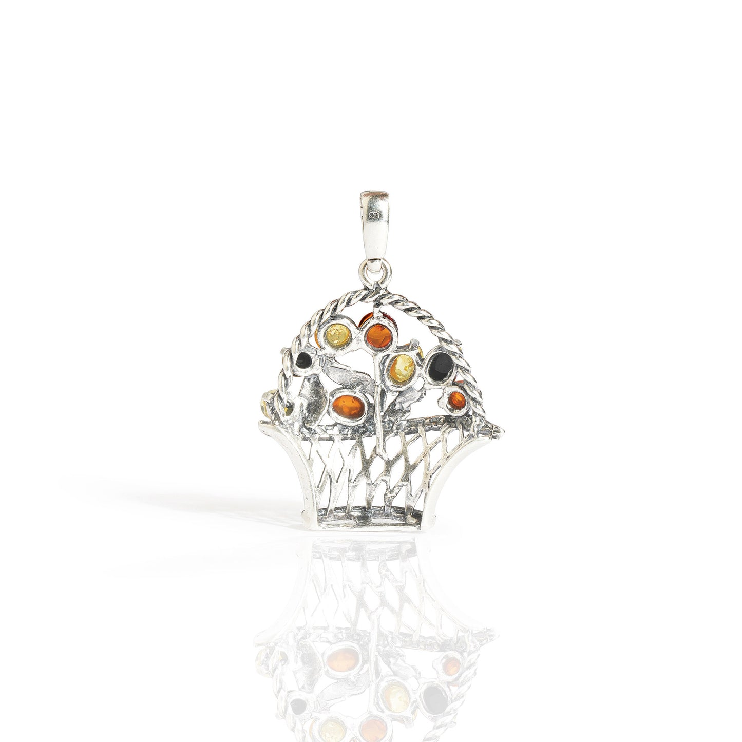 Flower Basket Pendant in Sterling Silver