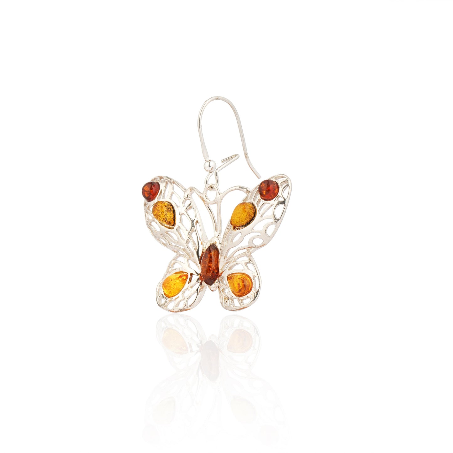 Cognac & Cherry Baltic Amber Butterfly Earrings in Sterling Silver