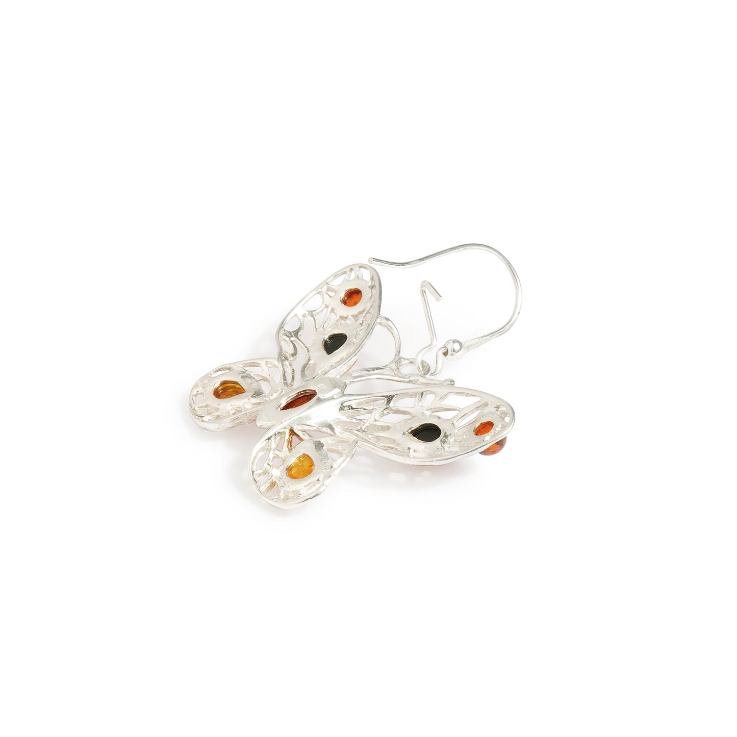 Cognac & Cherry Baltic Amber Butterfly Earrings in Sterling Silver