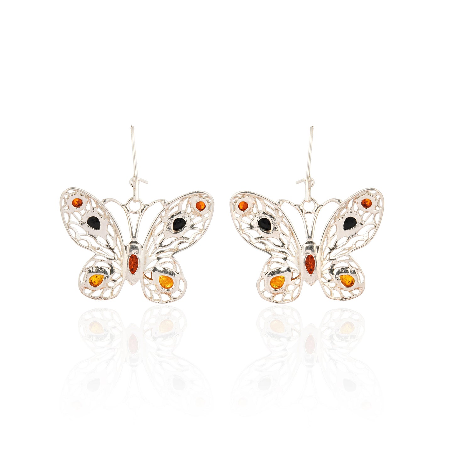 Cognac & Cherry Baltic Amber Butterfly Earrings in Sterling Silver