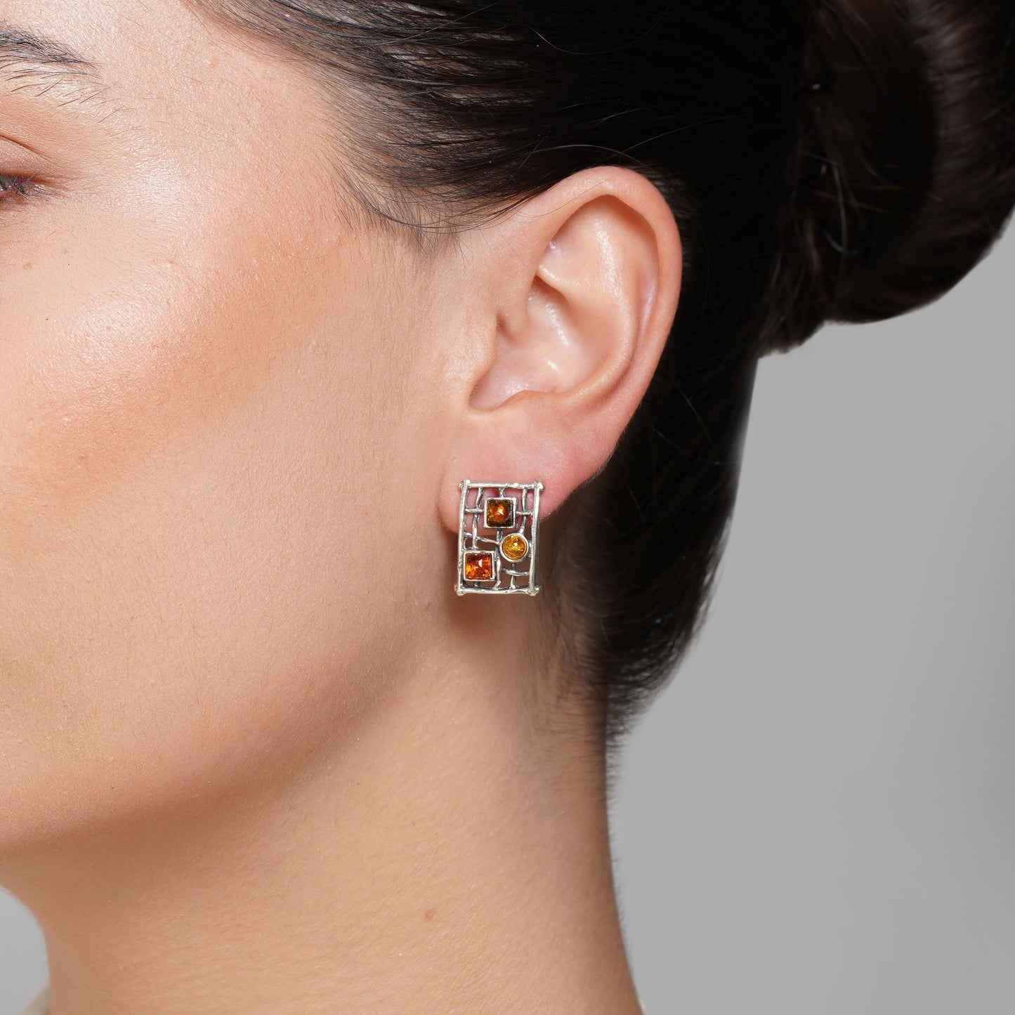 Gothic Grid Studs in Sterling Silver