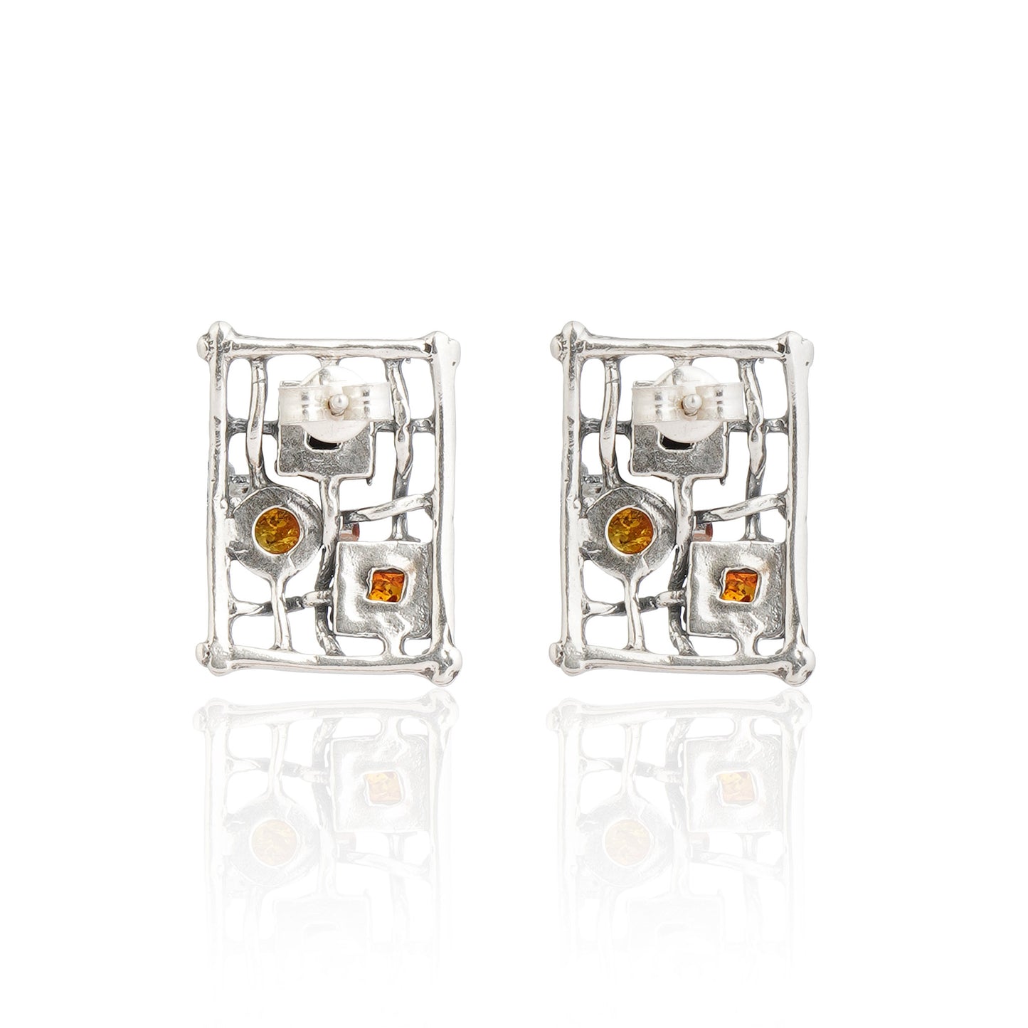 Gothic Grid Studs in Sterling Silver