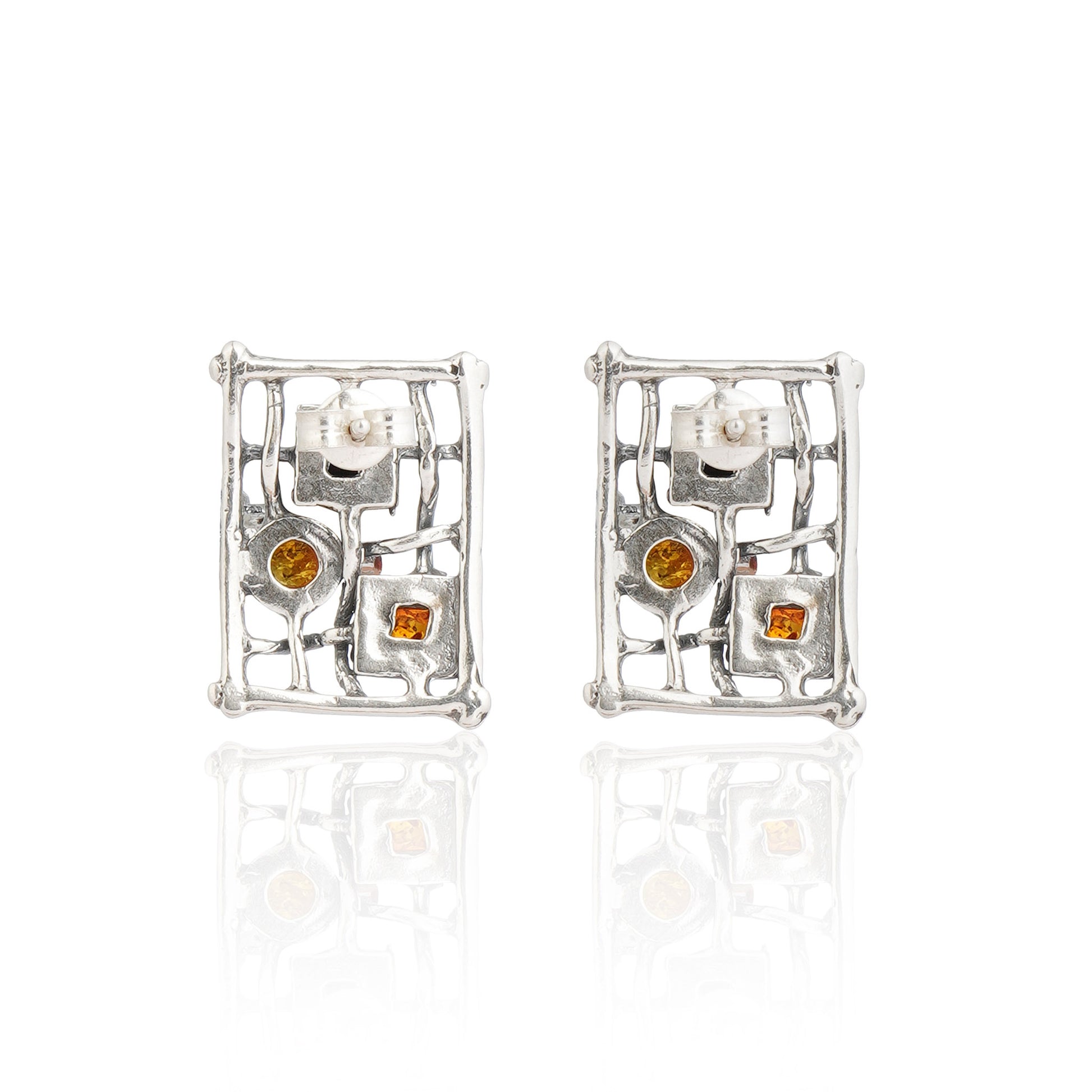 Gothic Grid Studs in Sterling Silver