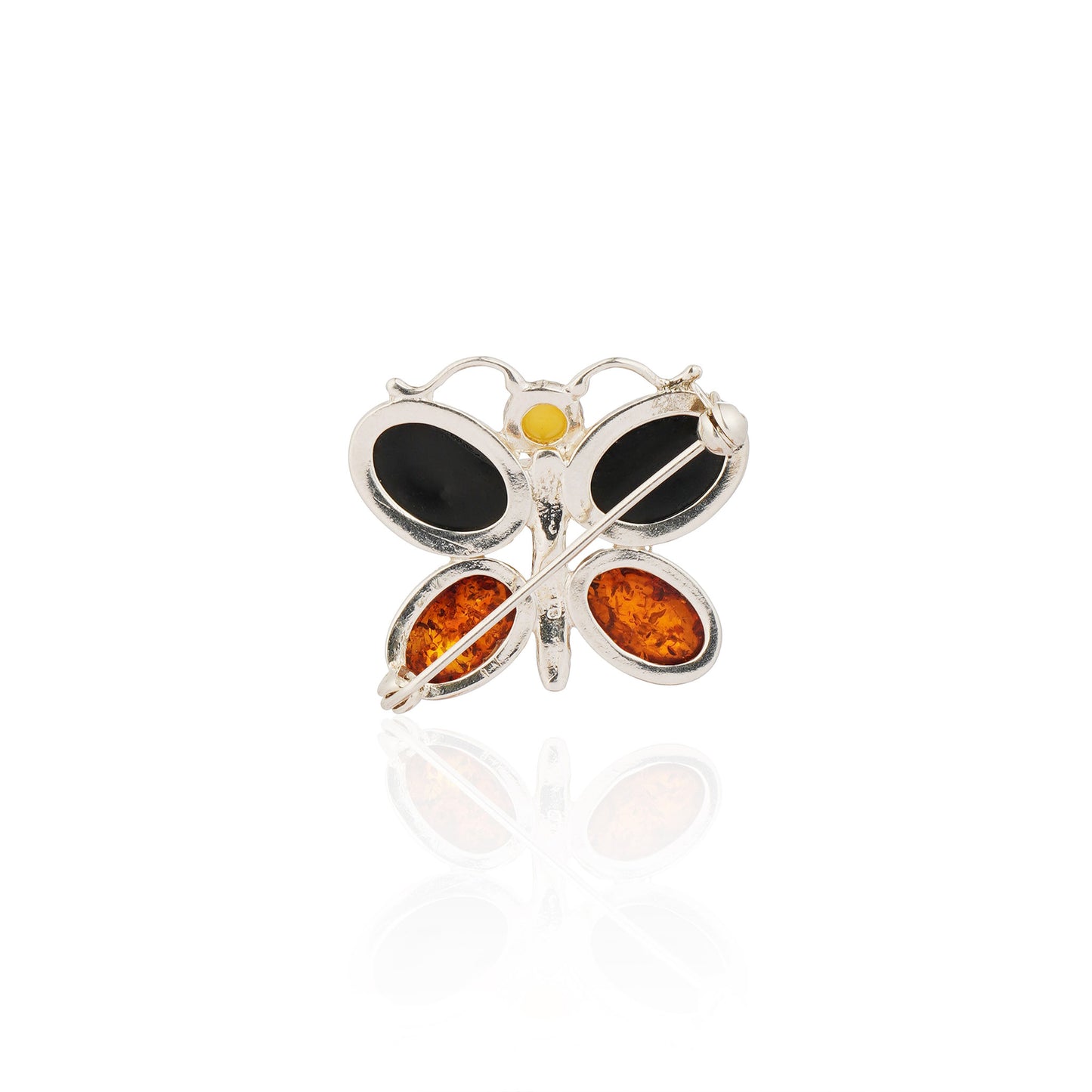 Multicolor Baltic Amber Butterfly Brooch in Sterling Silver
