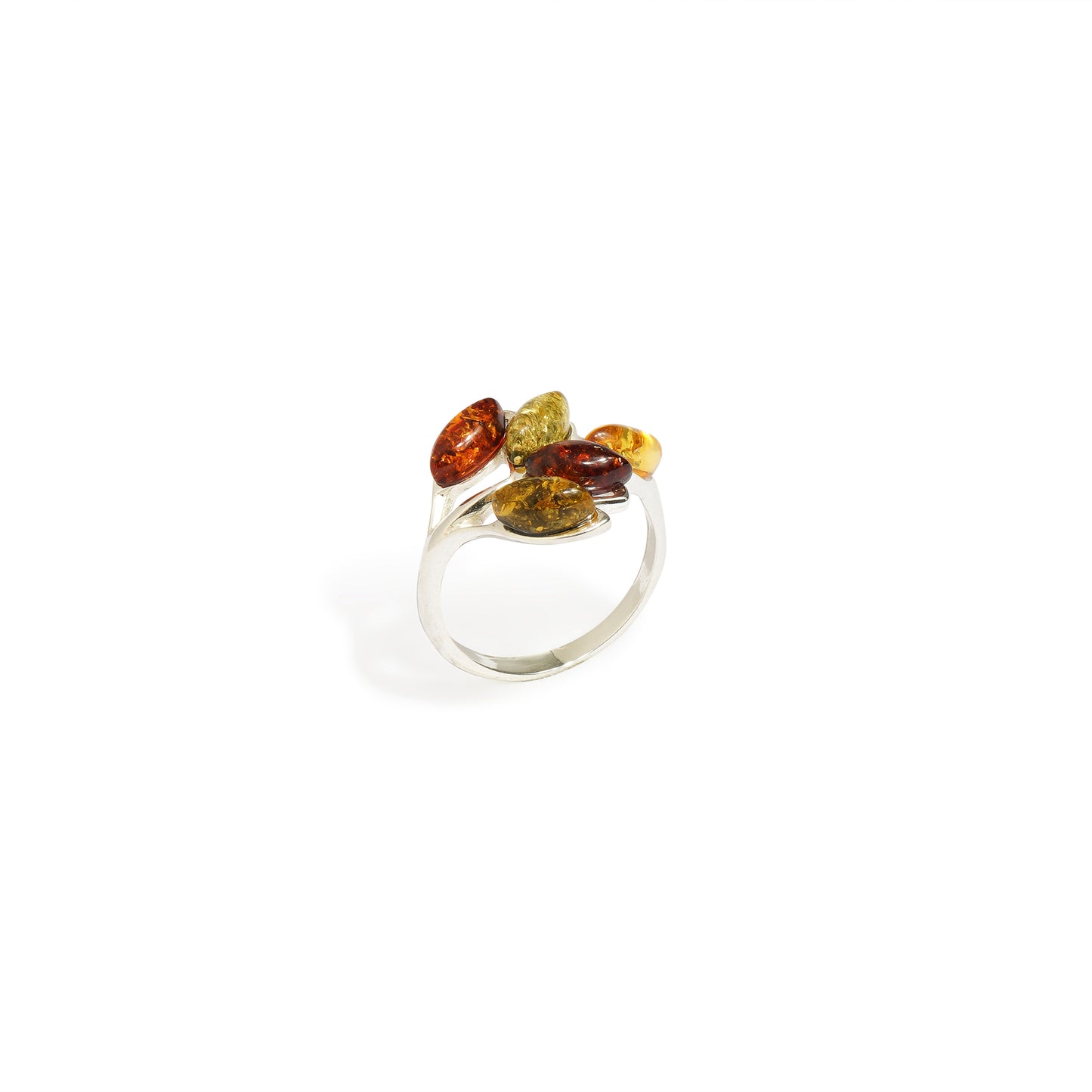 Amber Five-Leaves Twig Ring in Sterling Silver