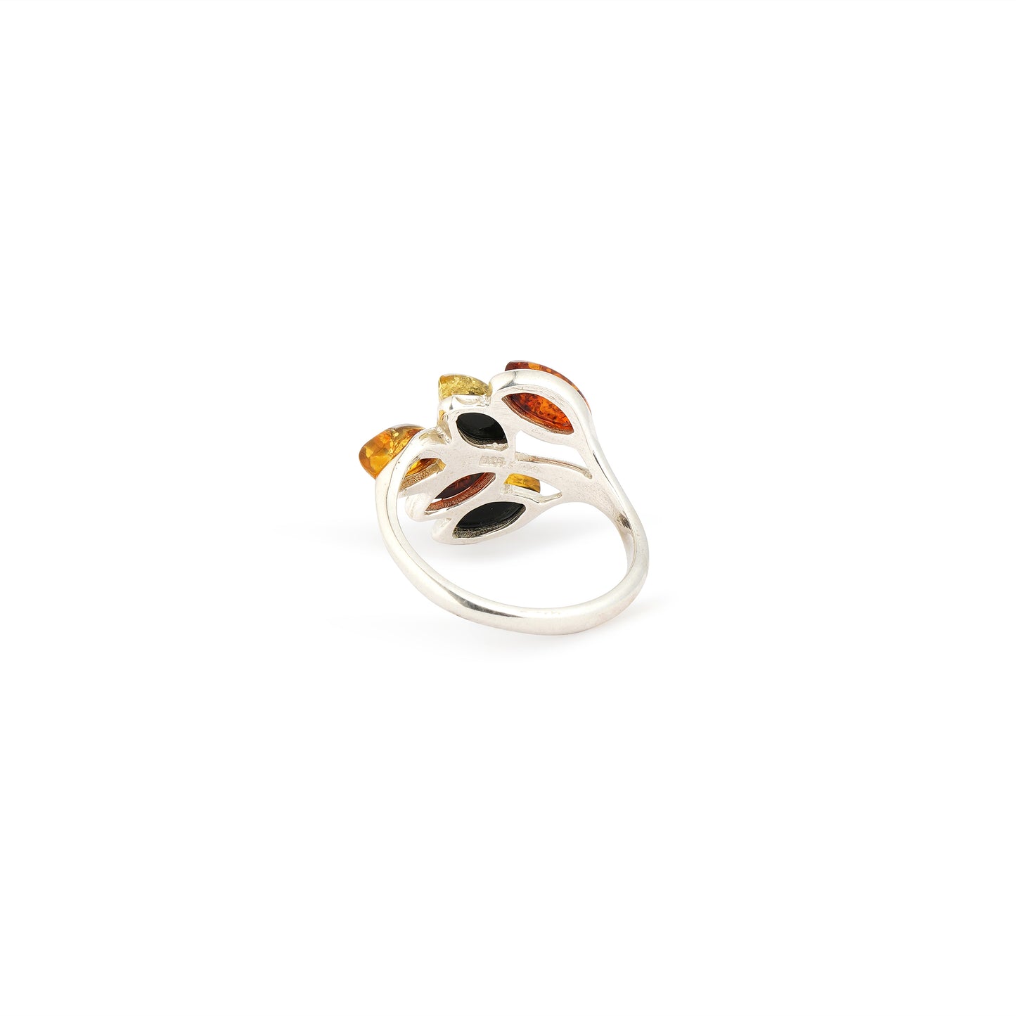 Amber Five-Leaves Twig Ring in Sterling Silver