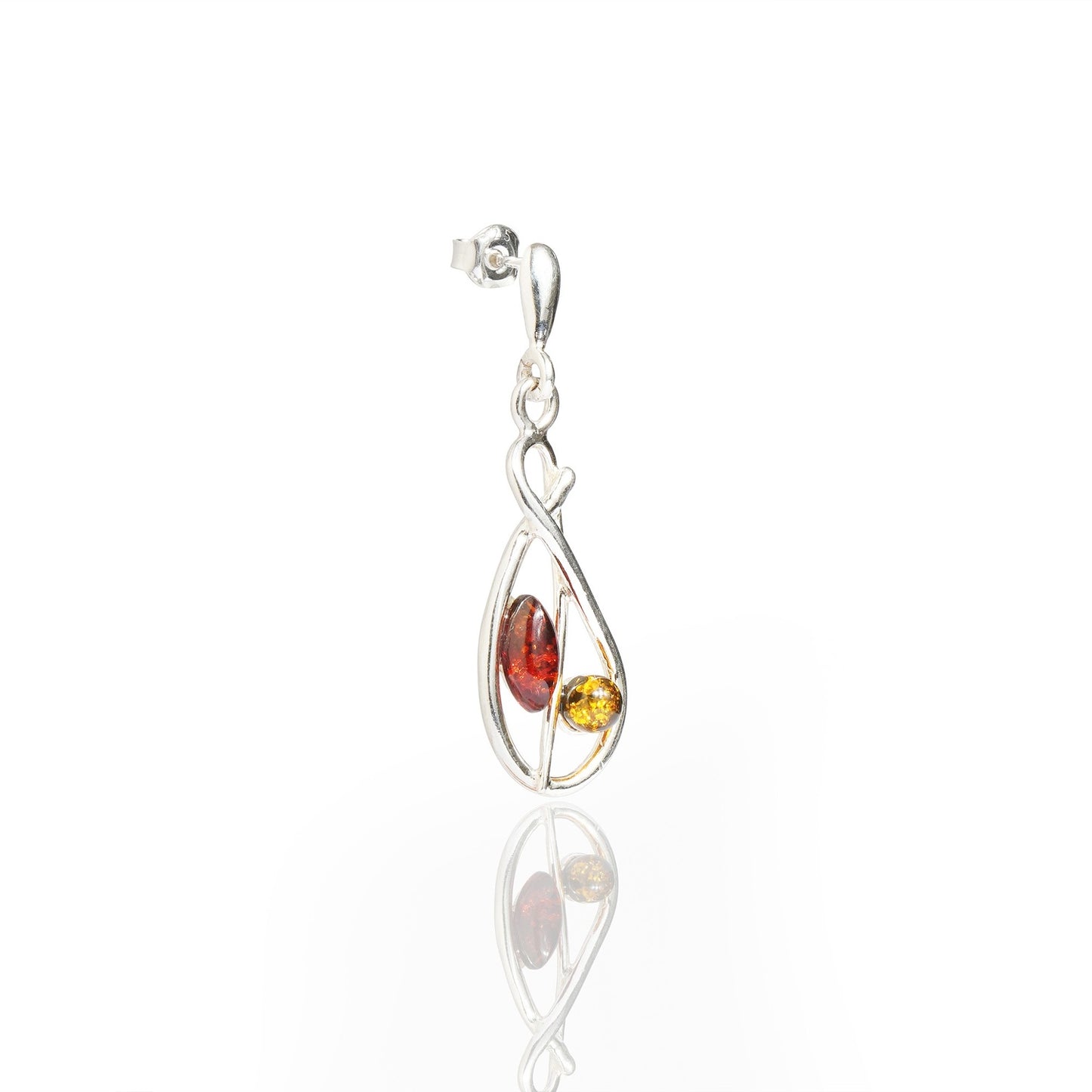 Cognac & Green Baltic Amber Earrings in Sterling Silver with Geometric Ratio Design