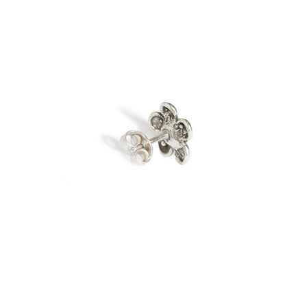 Green Baltic Amber Fluer Small Flower Studs in Sterling Silver for Kids