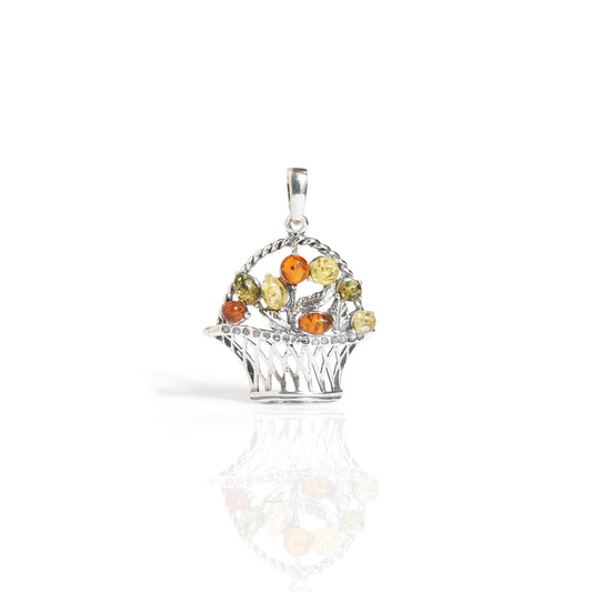 Flower Basket Pendant in Sterling Silver