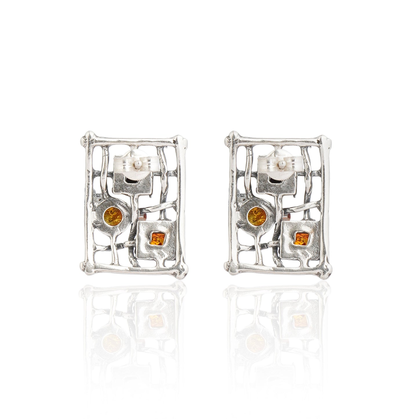  Gothic Grid Studs in Sterling Silver