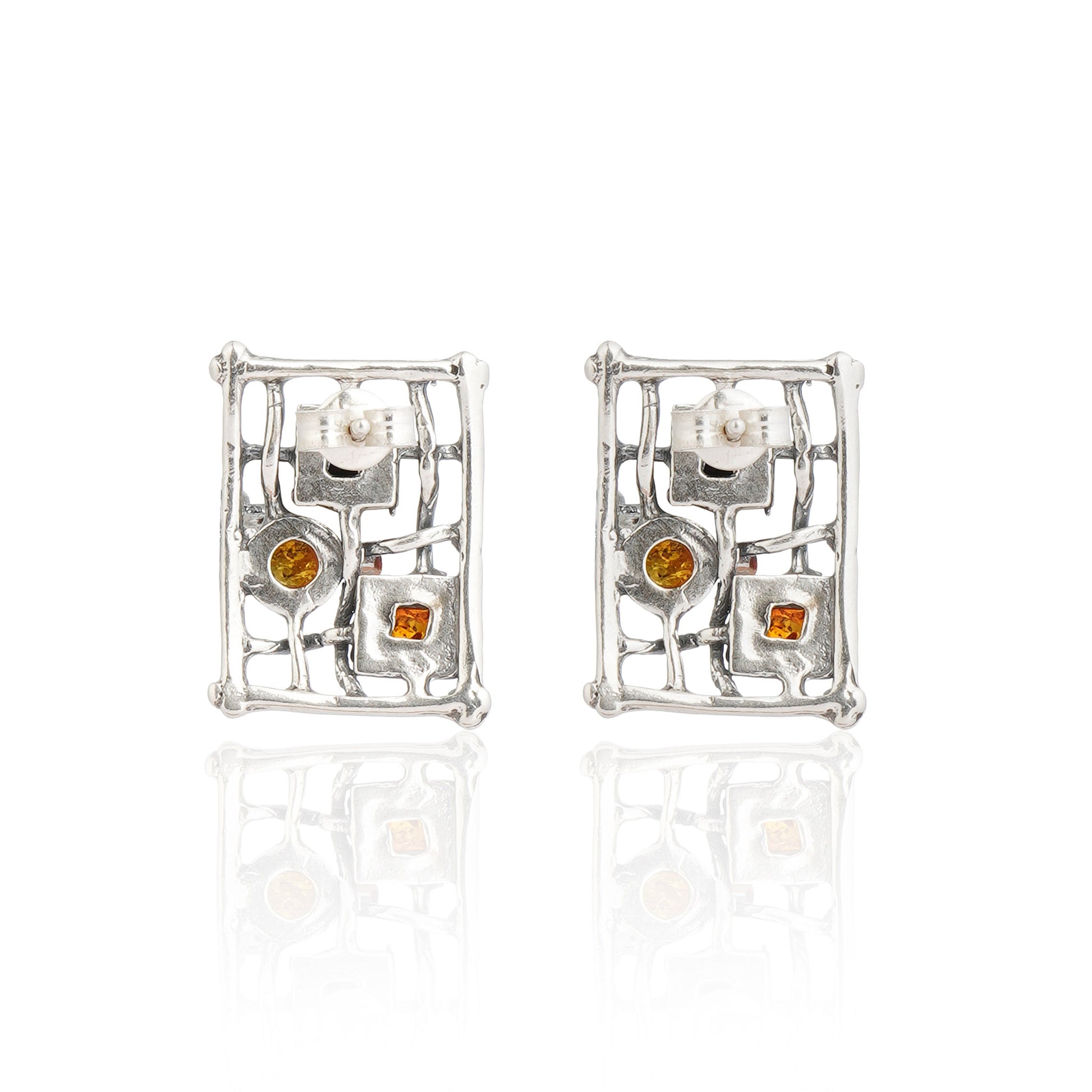  Gothic Grid Studs in Sterling Silver