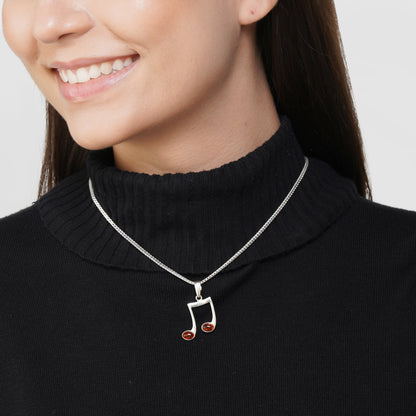 Cognac Baltic Amber Beam Music Note Pendant in Sterling Silver