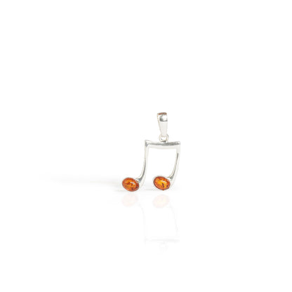 Cognac Baltic Amber Beam Music Note Pendant in Sterling Silver