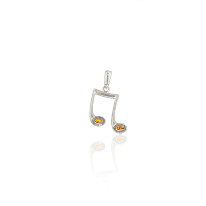 Cognac Baltic Amber Beam Music Note Pendant in Sterling Silver