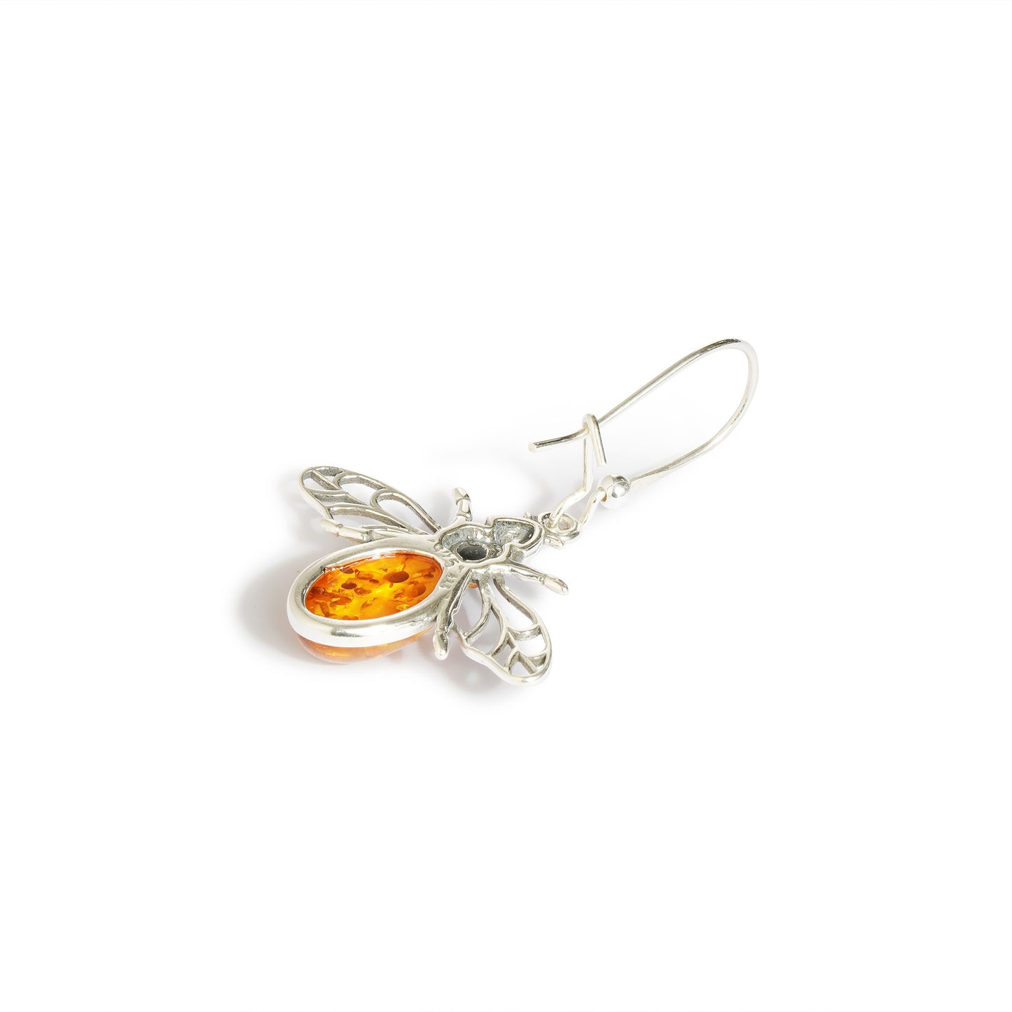 Cognac Baltic Amber Bees Earrings in Sterling Silver