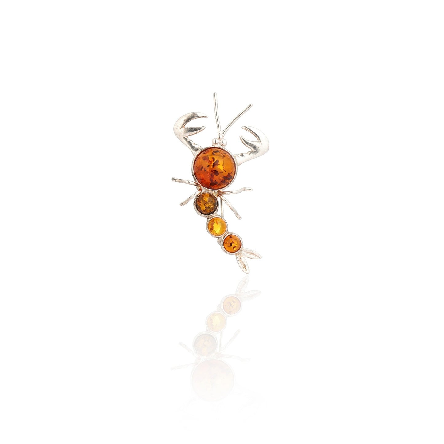 Multicolor Baltic Amber Scorpion Brooch in Sterling Silver