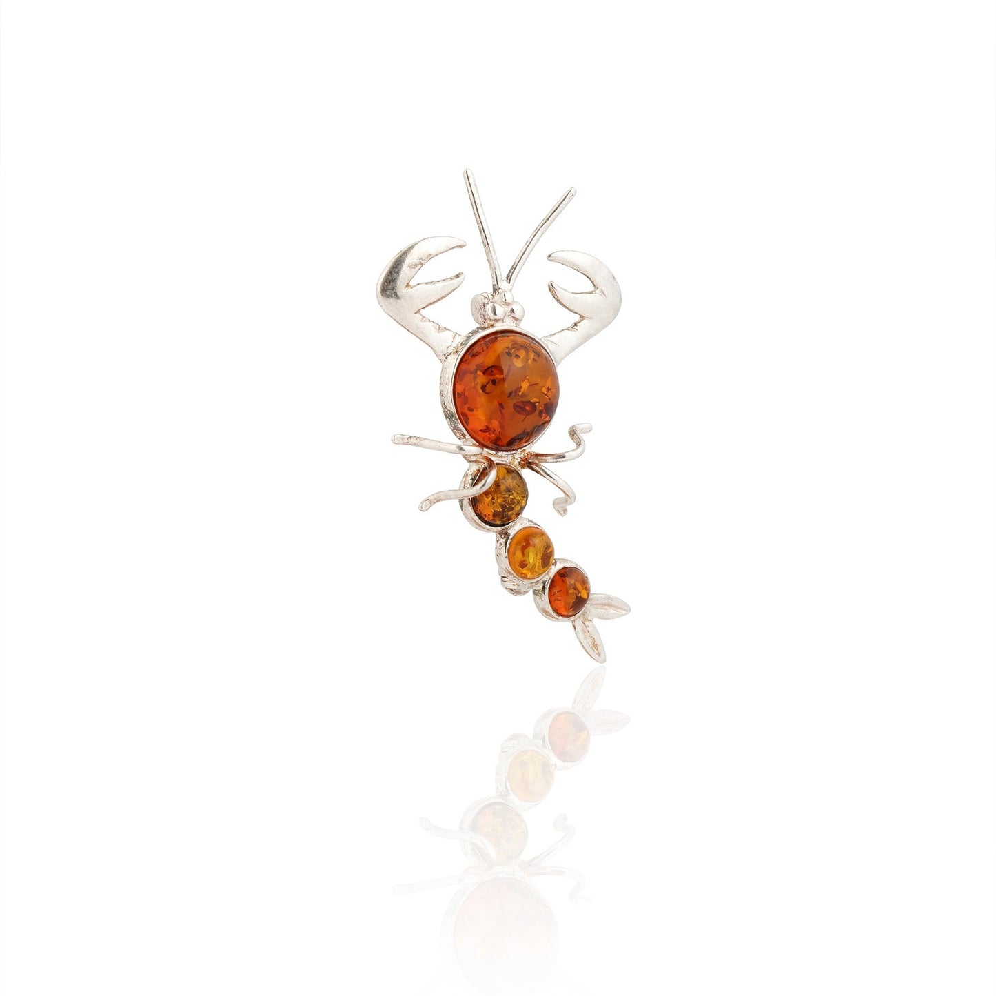 Multicolor Baltic Amber Scorpion Brooch in Sterling Silver