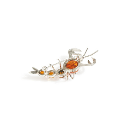 Multicolor Baltic Amber Scorpion Brooch in Sterling Silver