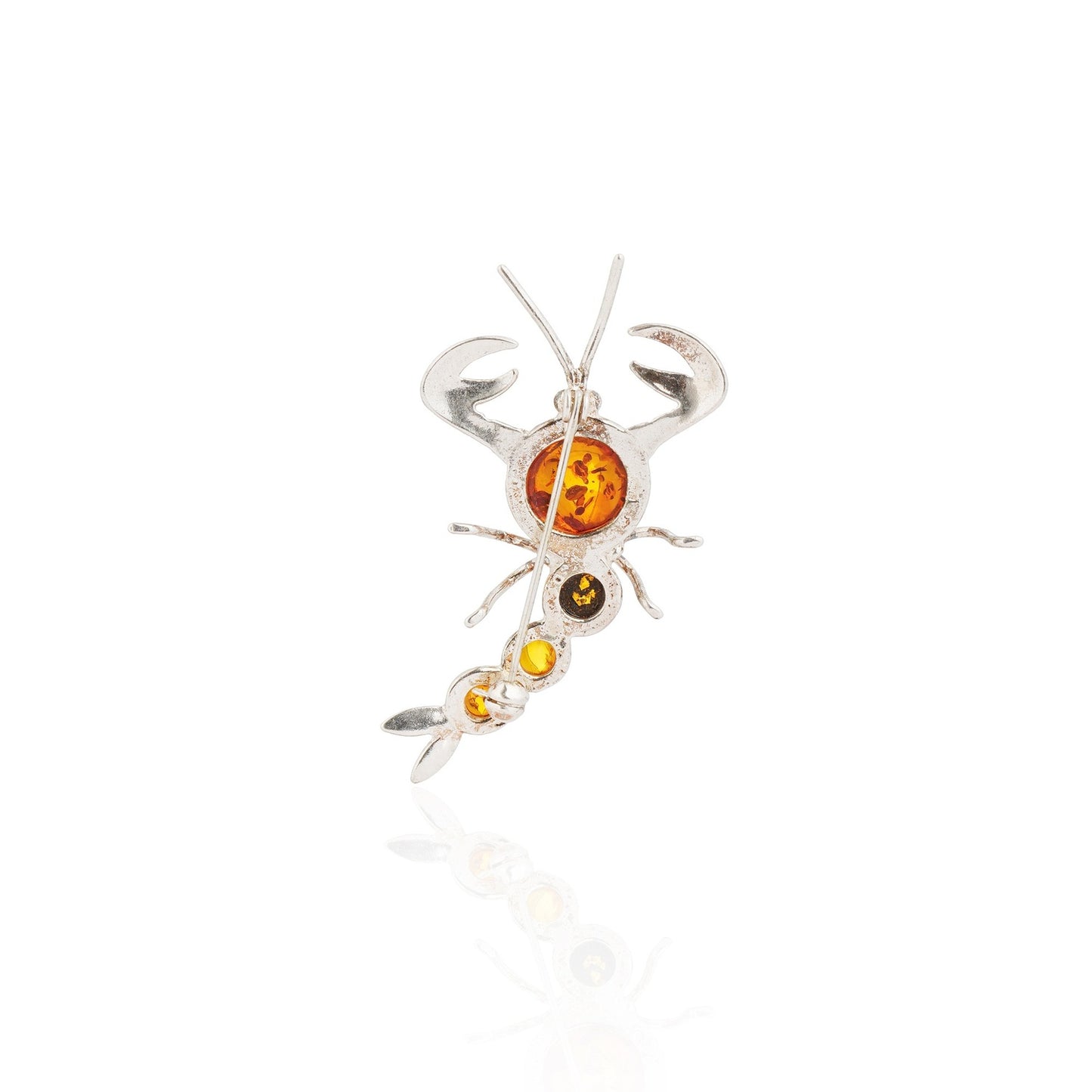 Multicolor Baltic Amber Scorpion Brooch in Sterling Silver