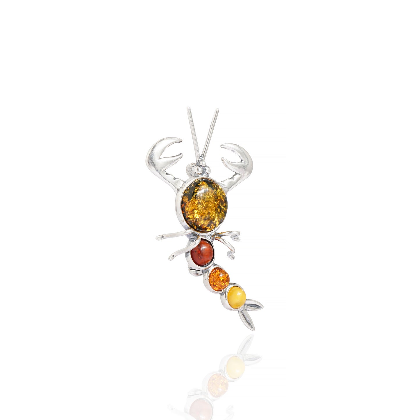 Multicolor Baltic Amber Scorpion Brooch in Sterling Silver