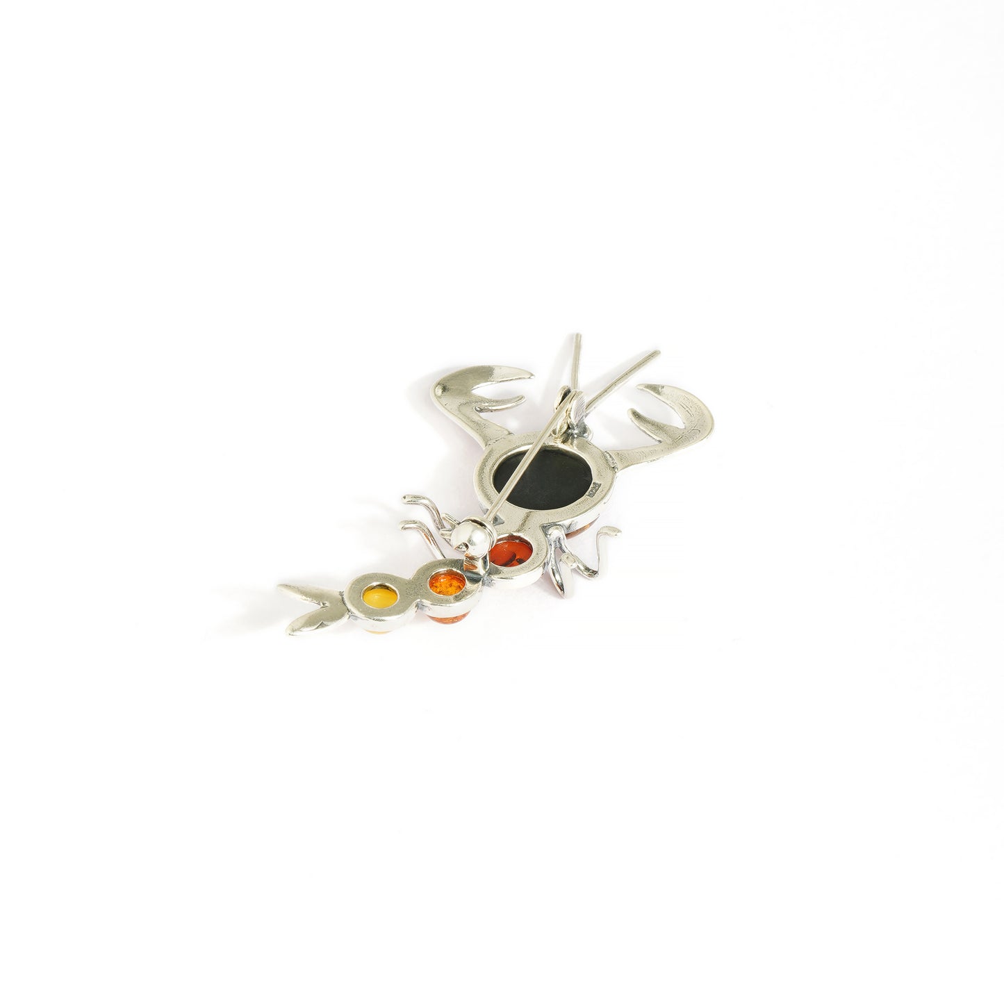 Multicolor Baltic Amber Scorpion Brooch in Sterling Silver