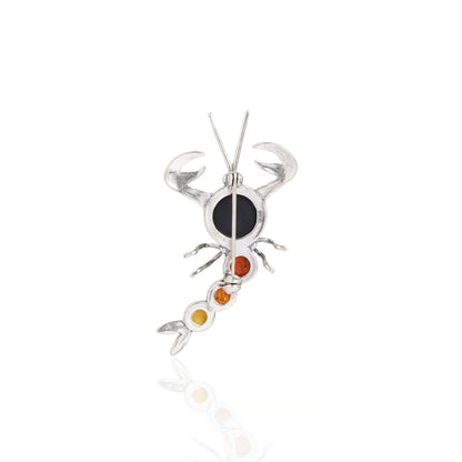 Multicolor Baltic Amber Scorpion Brooch in Sterling Silver